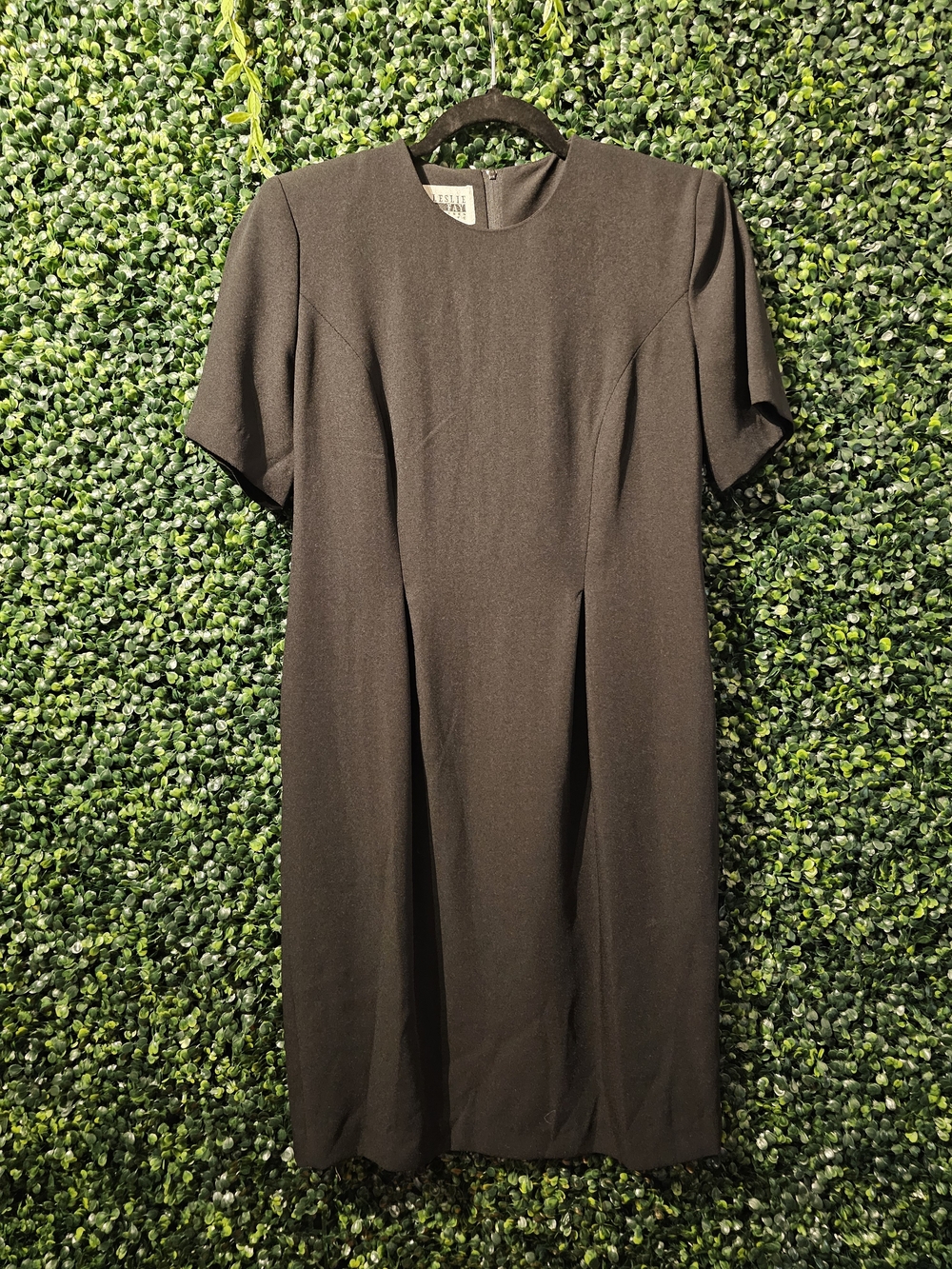 Leslie Fay Black Midi Dress with Short Sleeves